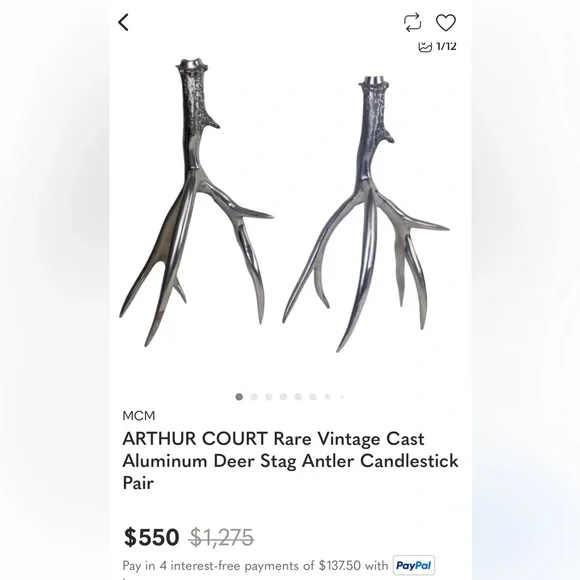 Antler Candle Holder, Silver Aluminum. Holds four candles. - Picture 15 of 16